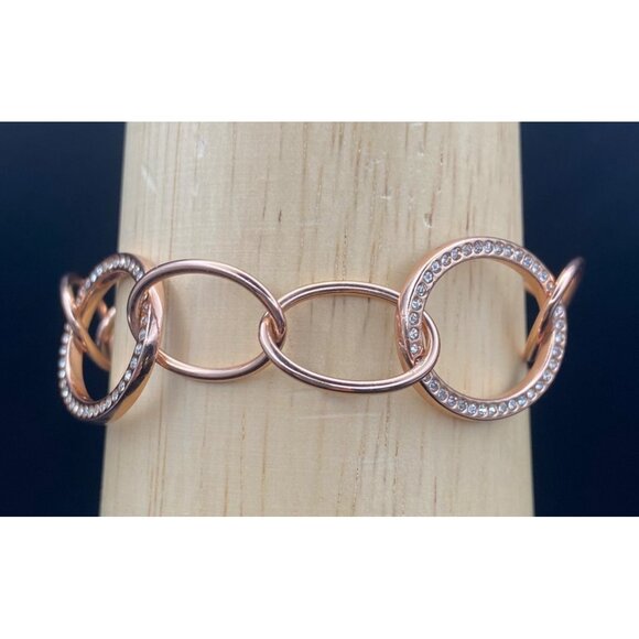 Signed Ralph Lauren Bracelet Rose Gold Tone Rhinestone Link Oval Chain 7.25" - Picture 5 of 6